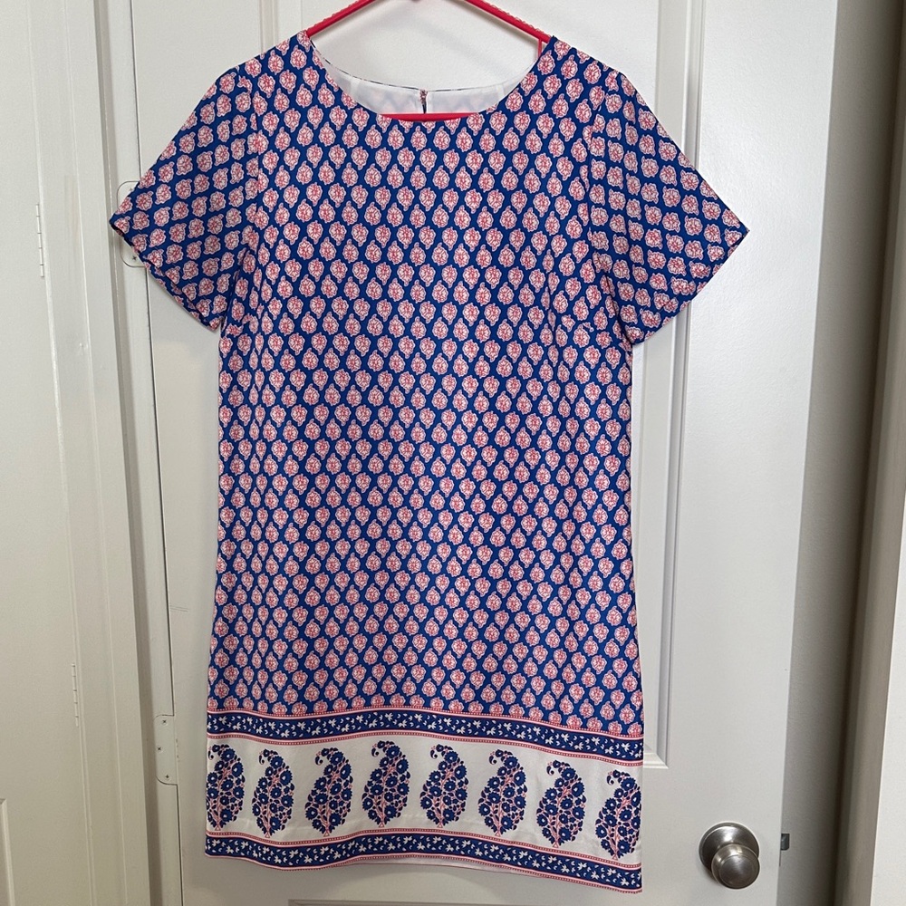 J.Crew Red and Blue Patterned Dress